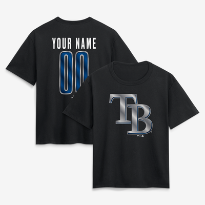Tampa Bay Rays Women's Forged Mascot Personalized Name & Number T-Shirt - Black