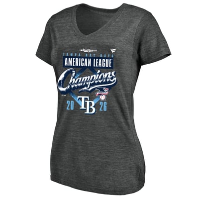 Tampa Bay Rays Fanatics Women's 2026 American League Champions Locker Room Plus Size V-Neck T-Shirt - Heather Charcoal