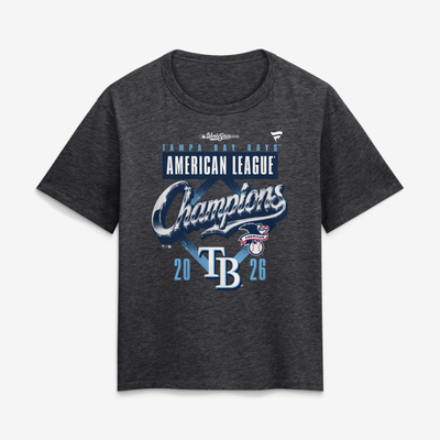 Tampa Bay Rays Fanatics Women's 2026 American League Champions Locker Room T-Shirt - Heather Charcoal