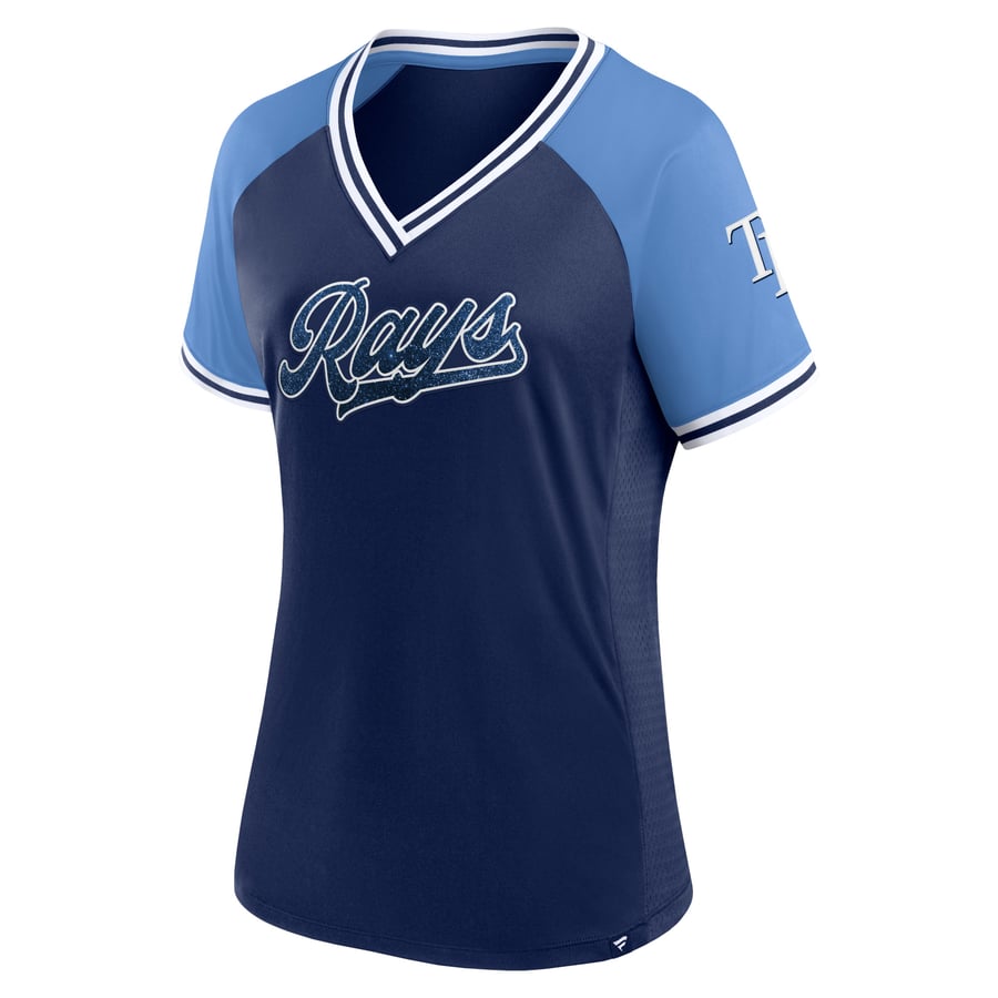 Women's Tampa Bay Rays Fanatics Navy Glitz & Glam League Diva Raglan V ...
