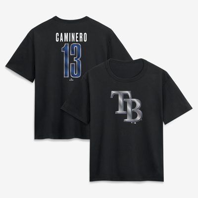Junior Caminero Tampa Bay Rays Women's Metallic Mascot Name & Number T-Shirt - Black