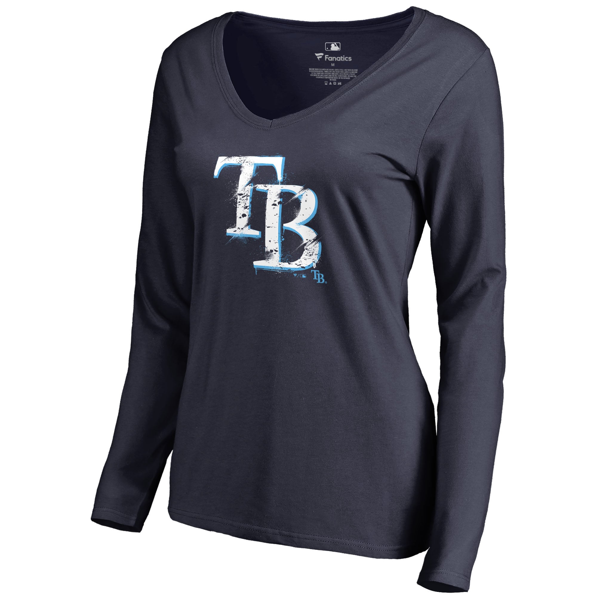 Women's Tampa Bay Rays Navy Splatter Logo Long Sleeve V-Neck T-Shirt