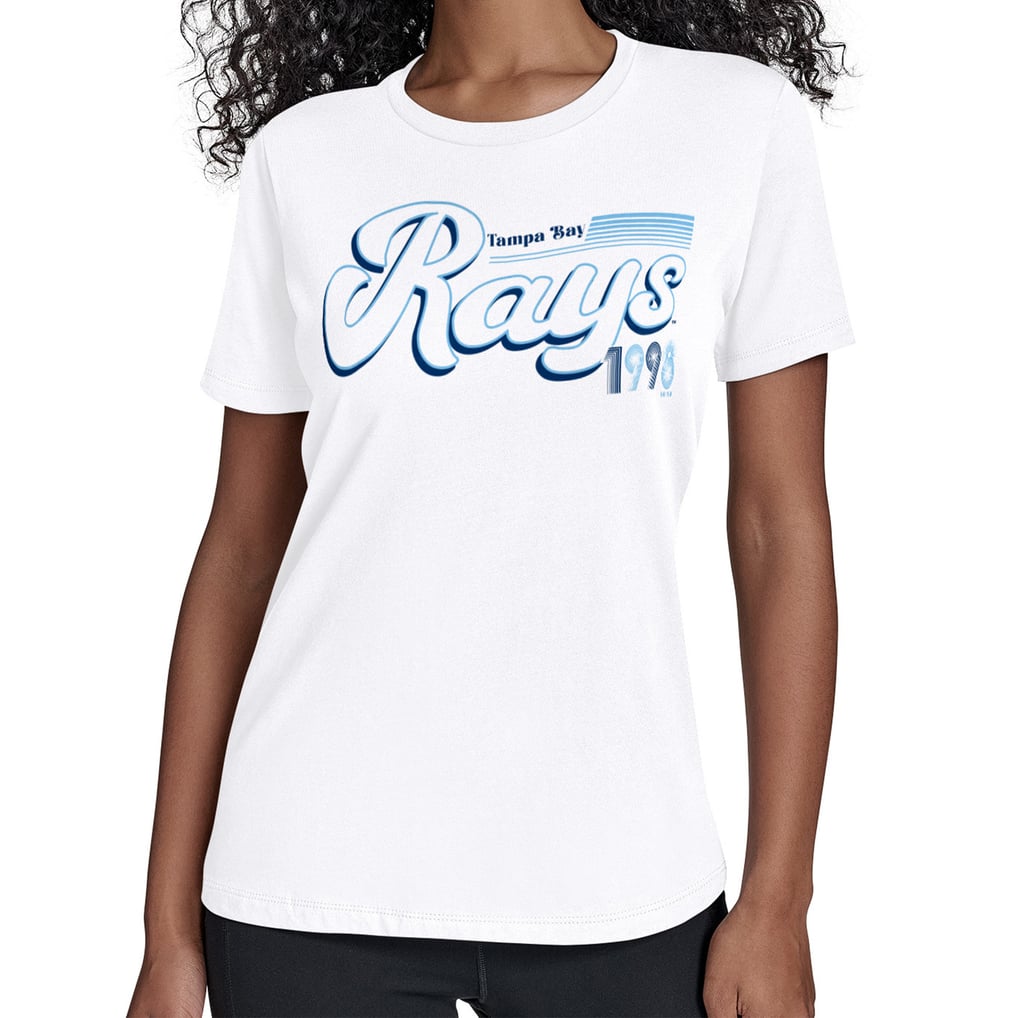  Tampa Bay Rays Starter Women's Groovy Script Team Fitted T-Shirt - White