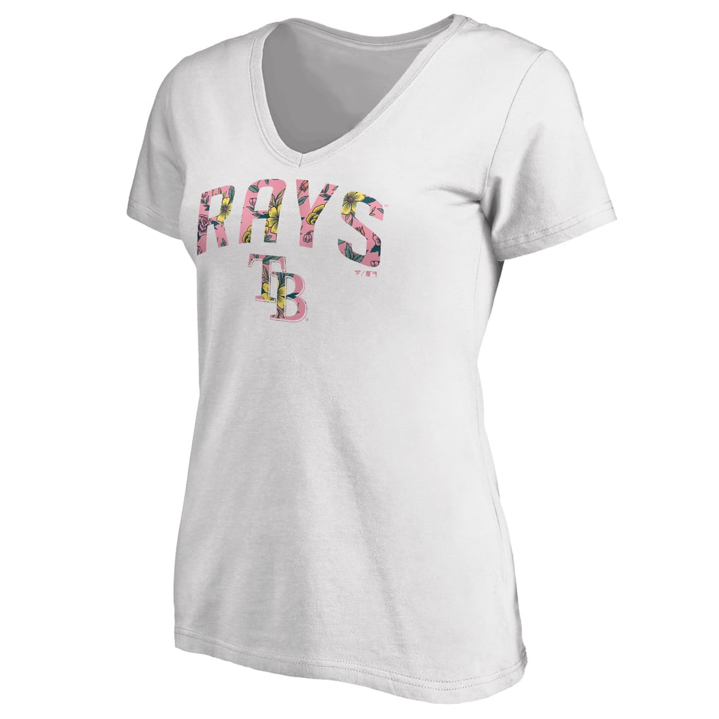 Women's Tampa Bay Rays White Floral Arched Logo V-Neck T-Shirt