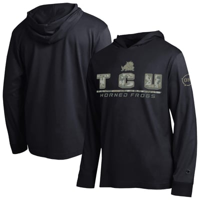  TCU Horned Frogs Champion Operation Hat Trick Camo Script Hooded Long Sleeve T-Shirt - Black