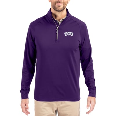  TCU Horned Frogs Cutter & Buck Soft Knit Stretch Raglan Quarter-Zip Pullover - Purple