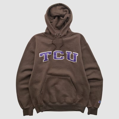 TCU Horned Frogs Champion 2000s Hooded Pullover Sweatshirt - Brown - XS by Fanatics Real Vintage