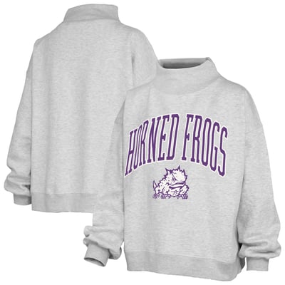  TCU Horned Frogs Pressbox Women's Oversized Slogan Fleece Mock Neck Sweatshirt - Ash