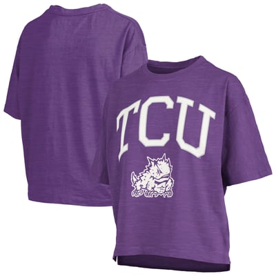 TCU Horned Frogs Pressbox Women's Oversized Nelson Arch Over Logo Slub T-Shirt - Purple