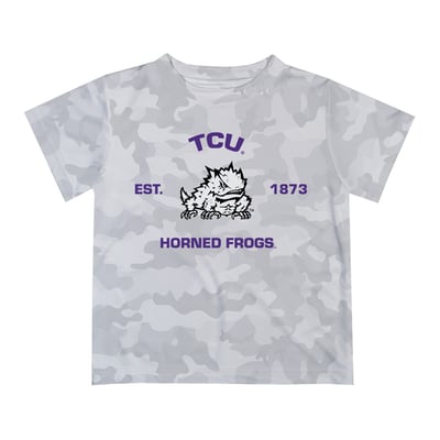  TCU Horned Frogs Vive La Fete Youth Est. Date Camo T-Shirt - Gray