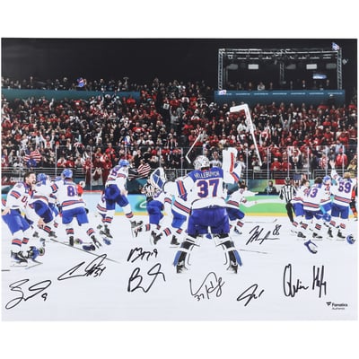Team USA Autographed Fanatics Authentic 16" x 20" 2026 Winter Olympics Gold Medal Team Celebration Photograph with Multiple Signatures