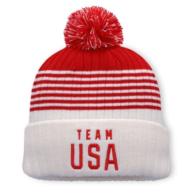  Team USA Olympics Fanatics Riffle Cuffed Knit Hat with Pom - Cream/Red