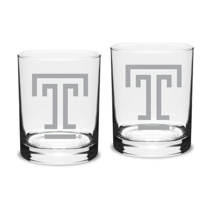 Temple Owls 14oz. Two-Piece Classic Double Old-Fashioned Glass Set