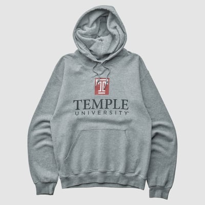 Temple Owls Tee Luv 2000s Hooded Pullover Sweatshirt - Heather Gray - XS by Fanatics Real Vintage