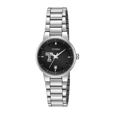 Temple Owls Citizen Watch Women's Black Dial Stainless Steel Watch - Silver