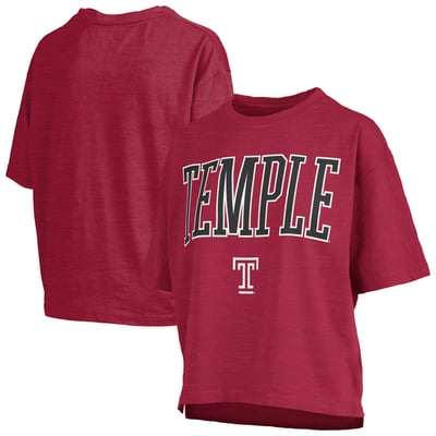 Temple Owls Pressbox Women's Oversized Nelson Arch Over Logo Slub T-Shirt - Crimson