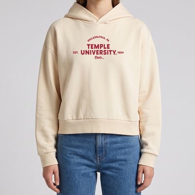 Temple Owls Uscape Apparel Women's Banner Cropped Washed Hoodie - Cream