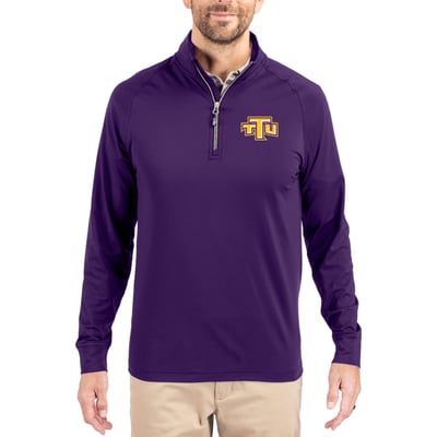  Tennessee Tech Golden Eagles Cutter & Buck Soft Knit Stretch Raglan Quarter-Zip Pullover - Purple