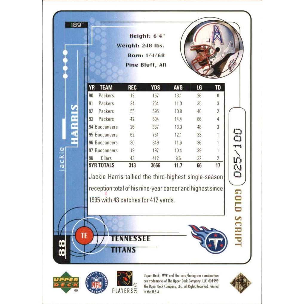 1999 Upper Deck MVP Gold Script #189 Jackie Harris