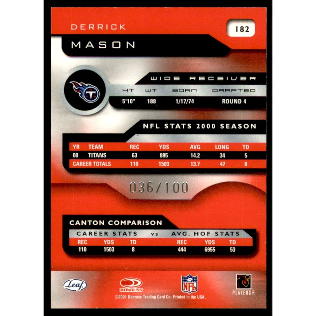2001 Quantum Leaf Infinity Red #182 Derrick Mason