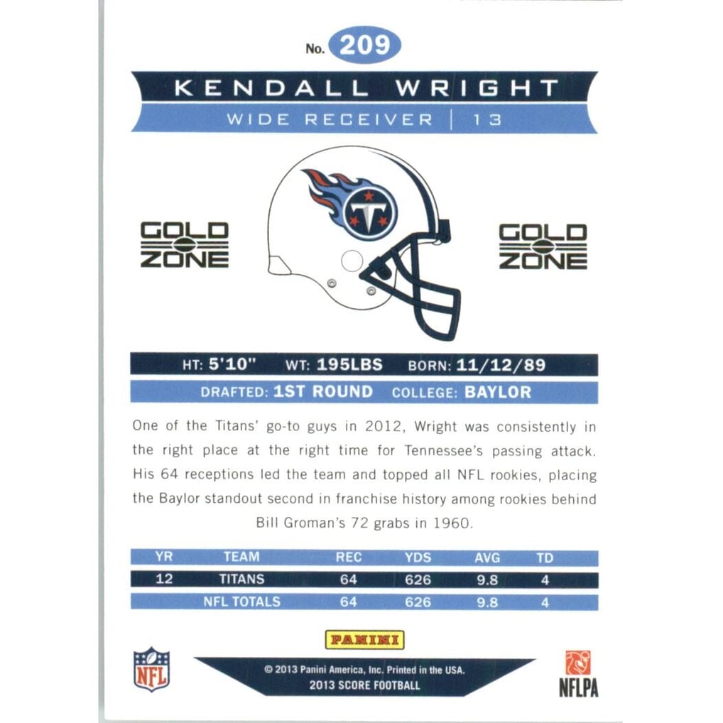 2013 Score Gold Zone #209 Kendall Wright