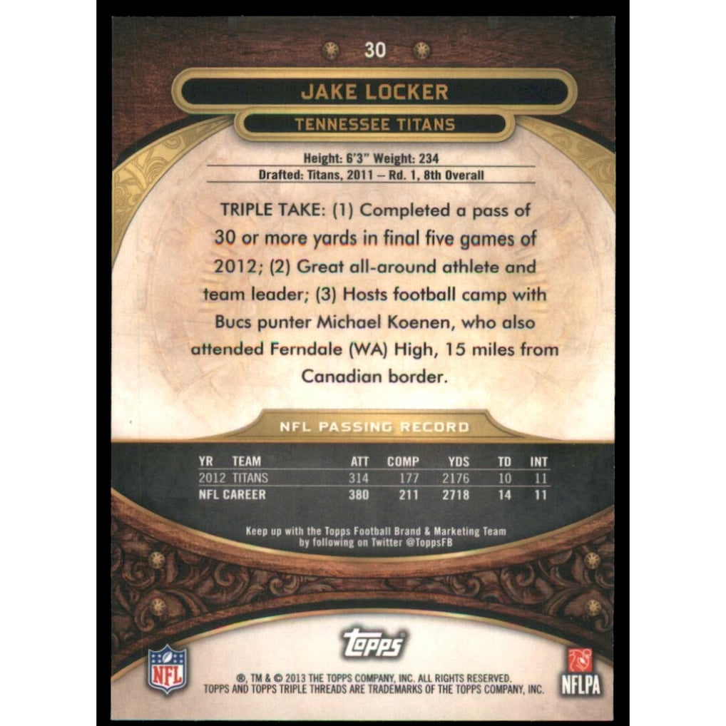 2013 Topps Triple Threads Ruby #30 Jake Locker