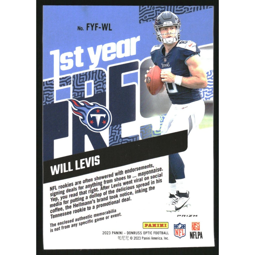 2023 Donruss Optic First Year Fresh Jerseys Blue Hyper #40 Will Levis