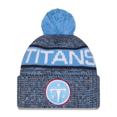 Tennessee Titans New Era Girls Youth Tri-Color Cuffed Knit Hat with Pom - Navy
