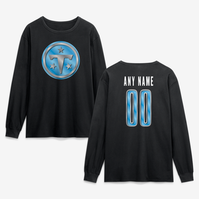 Tennessee Titans  Metallic Mascot Personalized Name & Number Long Sleeve T-Shirt - Black