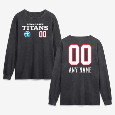 Tennessee Titans  Touchdown Wordmark Personalized Name & Number Long Sleeve T-Shirt - Charcoal