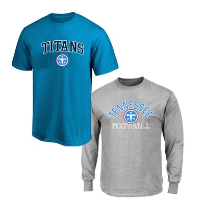  Tennessee Titans Fanatics Big & Tall T-Shirt and Long Sleeve T-Shirt Combo Pack - Light Blue/Gray