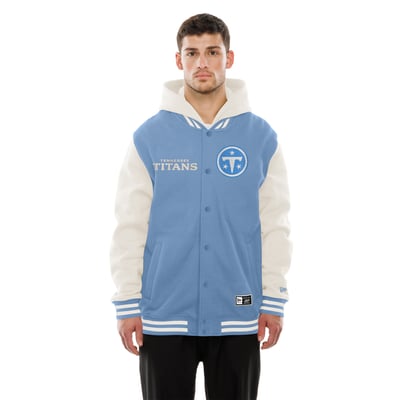 Tennessee Titans New Era Full-Snap Fleece Hooded Jacket - Light Blue/Cream
