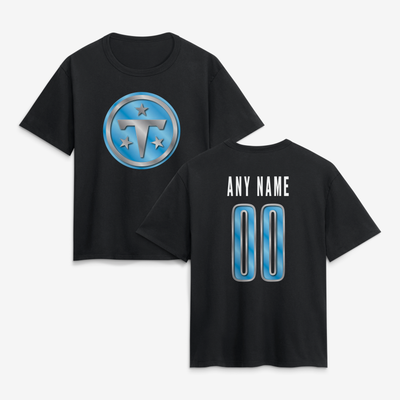 Tennessee Titans Women's Metallic Mascot Personalized Name & Number T-Shirt - Black