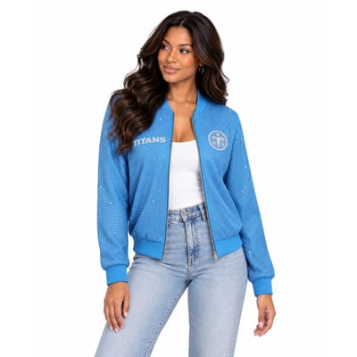 Tennessee Titans FABGATING by Cuce Women's Crystal Full-Zip Bomber Jacket - Light Blue