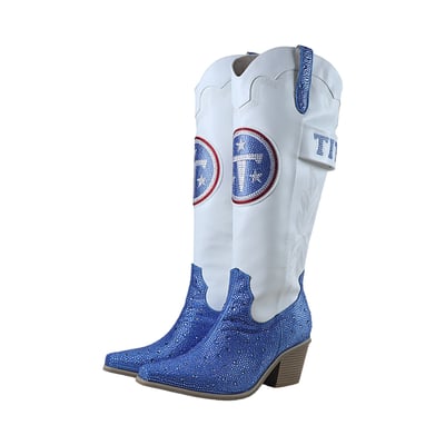  Tennessee Titans FABGATING by Cuce Women's Crystal Cowboy Boots - White