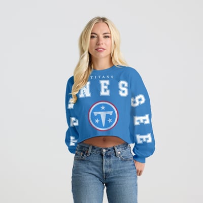 Tennessee Titans Spirit Jersey Women's Cropped Long Sleeve T-Shirt - Light Blue