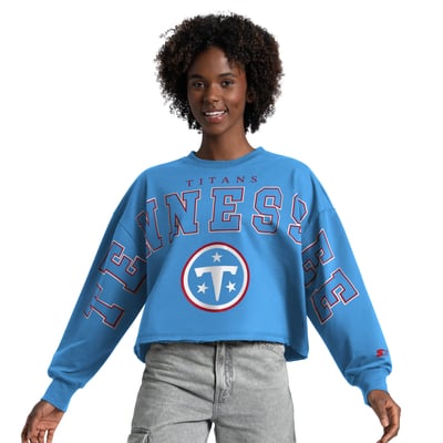 Tennessee Titans Starter Women's Bleachers Cropped Sweatshirt - Light Blue