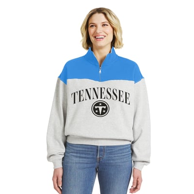  Tennessee Titans WEAR by Erin Andrews Women's Colorblock Half-Zip Pullover - Heather Gray
