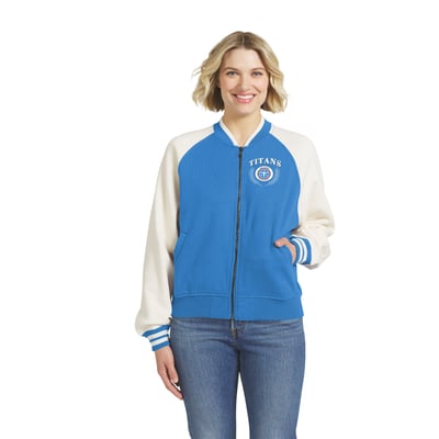 Tennessee Titans WEAR by Erin Andrews Women's  Varsity Fleece Raglan Full-Zip Jacket - Light Blue