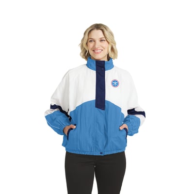  Tennessee Titans WEAR by Erin Andrews Women's Crinkle Full-Snap Hooded Windbreaker Jacket - White/Light Blue