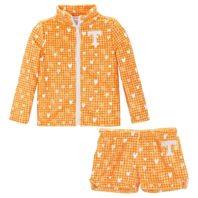 Tennessee Volunteers ZooZatz Girls Toddler Heart Plaid Plush Full-Zip Jacket & Shorts Set - Tennessee Orange