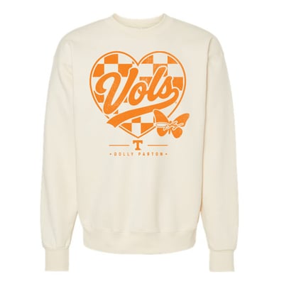 Tennessee Volunteers LivyLu Unisex Dolly Parton Checkered Heart Sweatshirt - Cream