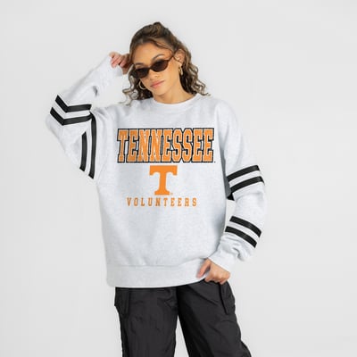 Tennessee Volunteers Gameday Couture Women's  Stadium Stripes Oversized Fleece Sweatshirt - Ash
