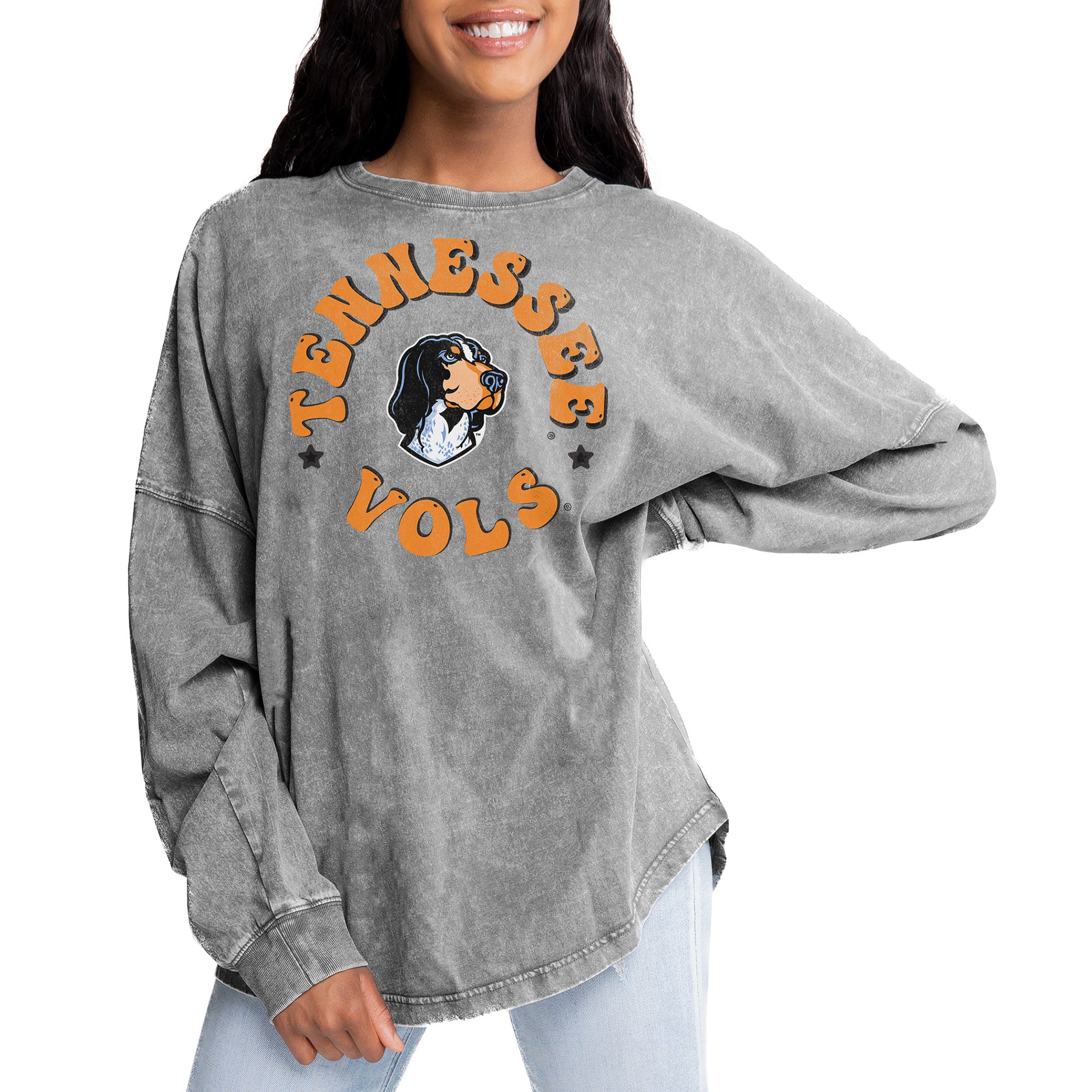 Tennessee Volunteers Gameday Couture Women's Playing Around Faded Wash Oversized Long Sleeve T-Shirt - Gray