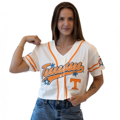 Tennessee Volunteers Gameday Social Women's Cropped Patch Baseball Fashion Jersey - Off White
