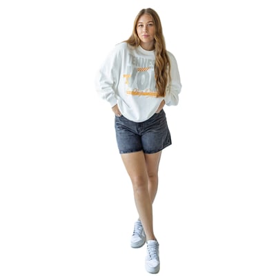 Tennessee Volunteers Gameday Social Women's Striped Patch Sweatshirt - White
