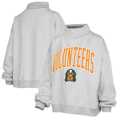  Tennessee Volunteers Pressbox Women's Oversized Slogan Fleece Mock Neck Sweatshirt - Ash