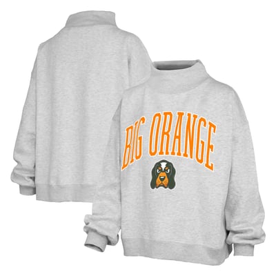 Tennessee Volunteers Pressbox Women's Oversized Slogan Fleece Mock Neck Sweatshirt - Ash