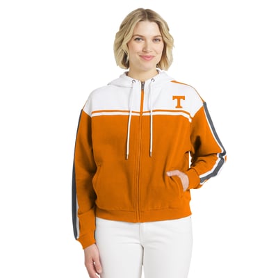  Tennessee Volunteers WEAR by Erin Andrews Women's Colorblock Sleeve Stripe Full-Zip Hoodie - Tennessee Orange