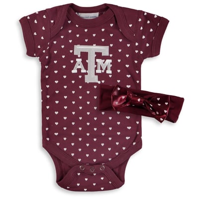 Texas A&M Aggies Girls Newborn & Infant Hearts Bodysuit and Headband Set - Maroon